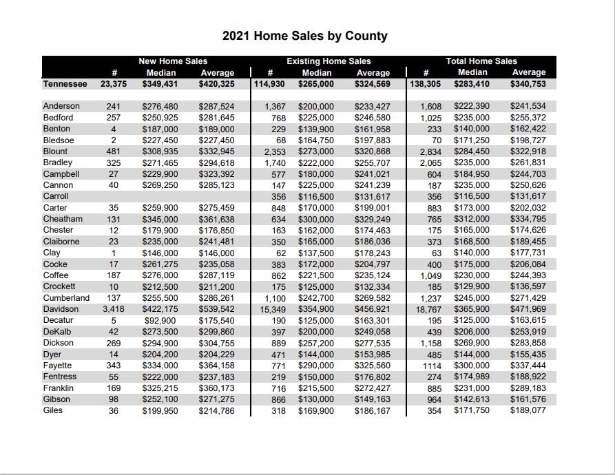 2021 Home Sales by County